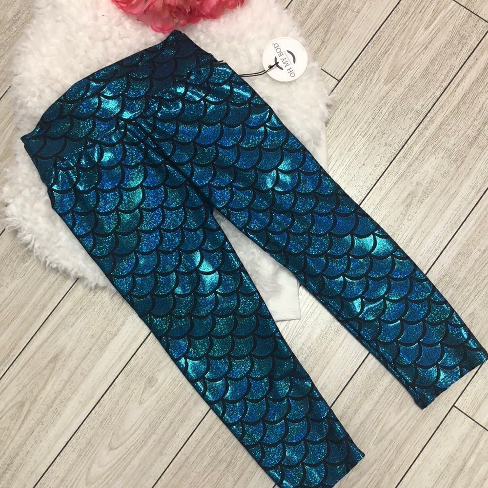 NWT OH MY BOD Blue mermaid shimmer Capri leggging